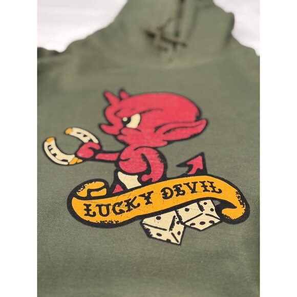 Grunt Style Men’s XXL Green Lucky Devil Hoodie Sweatshirt USMC Military Tattoo - Picture 7 of 15